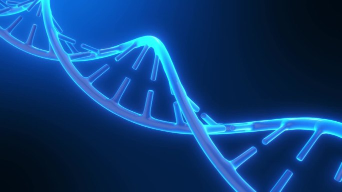DNA脱氧核糖核酸三维渲染螺旋。深蓝背景遗传建模技术概念。