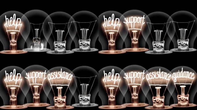 灯泡的帮助，支持，协助和指导的概念