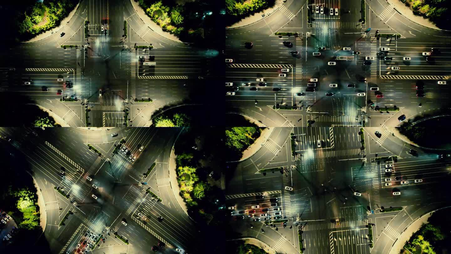 合集城市十字交叉路口夜景交通俯拍