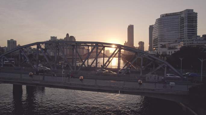 广州海珠桥夕照航拍素材（5K)
