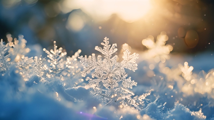 雪花冰晶结晶冬天下雪冬季唯美浪漫雪景霜花