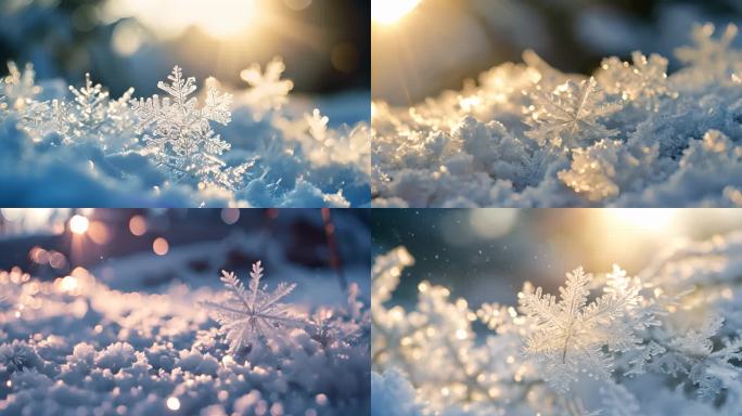 雪花冰晶结晶冬天下雪冬季唯美浪漫雪景霜花