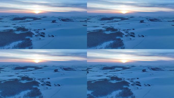 呼伦贝尔自然风光丘陵山地雪野夕阳