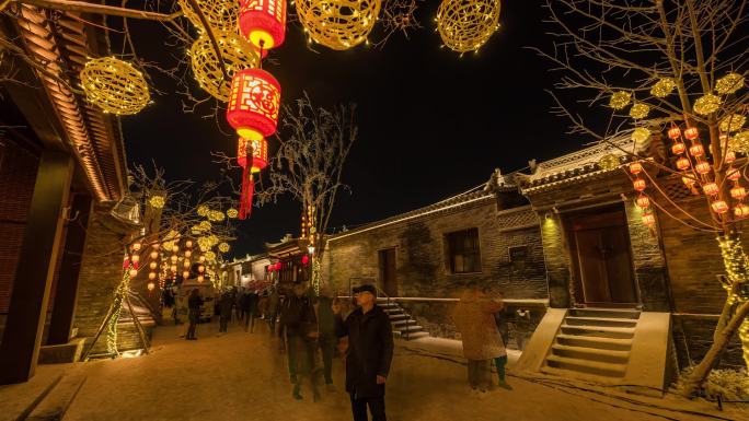 大同市东南邑夜晚雪景人流延时