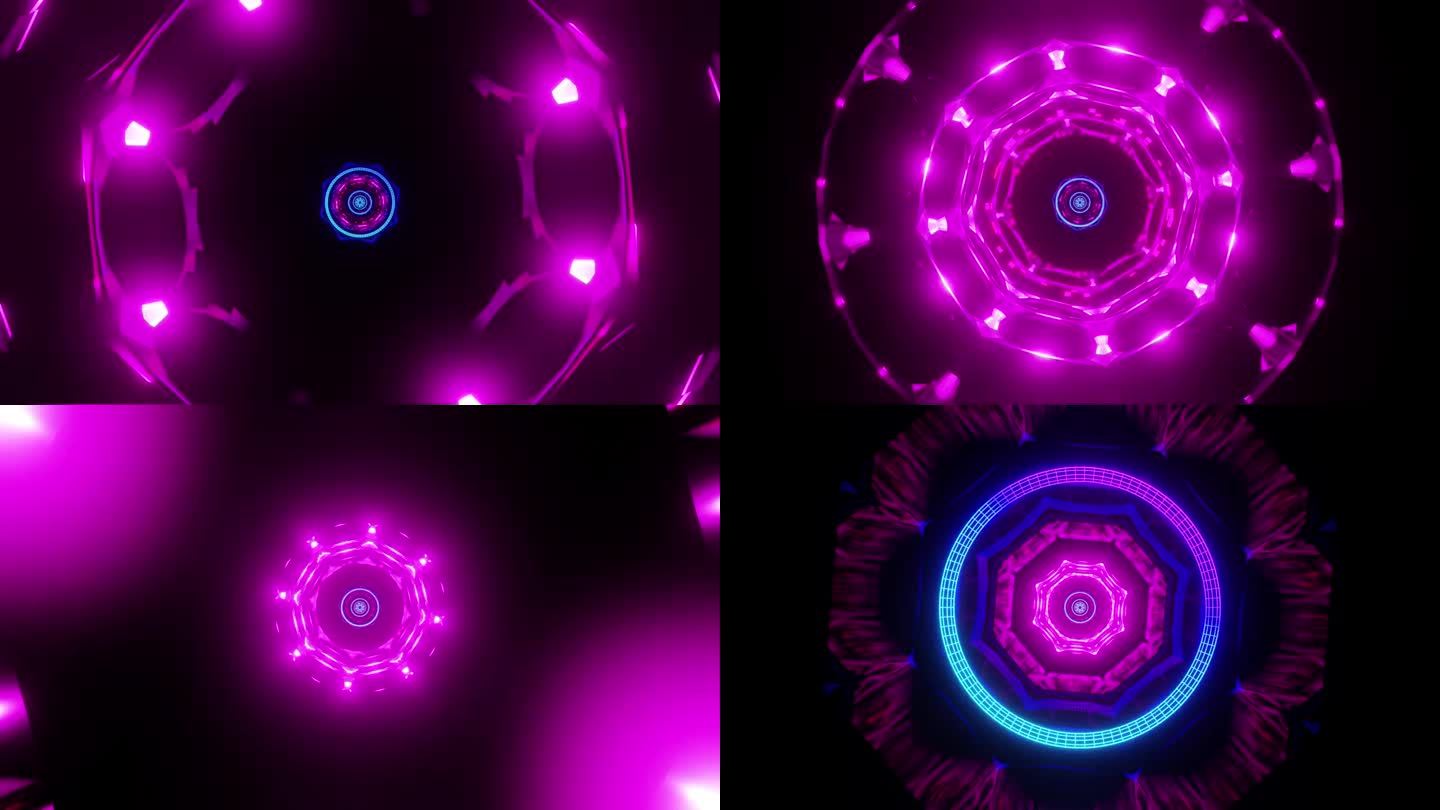 紫色可视化与音乐节奏VJ循环3D渲染。视觉图像迪斯科，夜总会，音乐节，分形，曼陀罗，万花筒