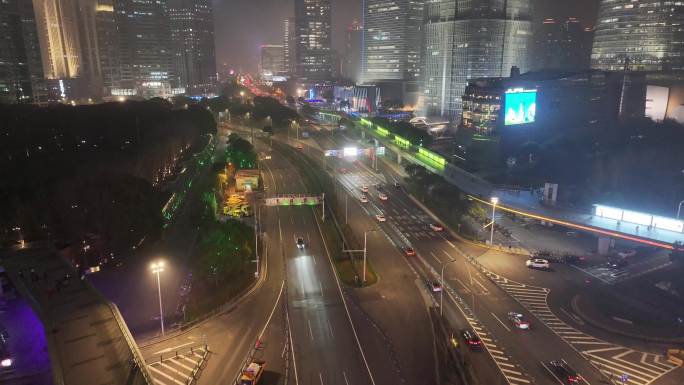 上海夜景航拍东方明珠陆家嘴环岛世纪大道浦