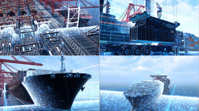 港口货轮运输科技物流信息虚拟现实转换