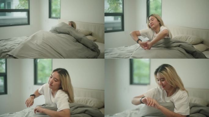 早上用智能手表监测睡眠跟踪。