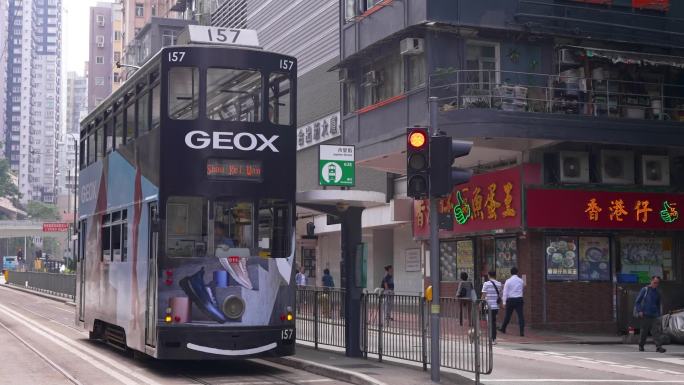 香港传统交通方式双层有轨电车叮叮车2