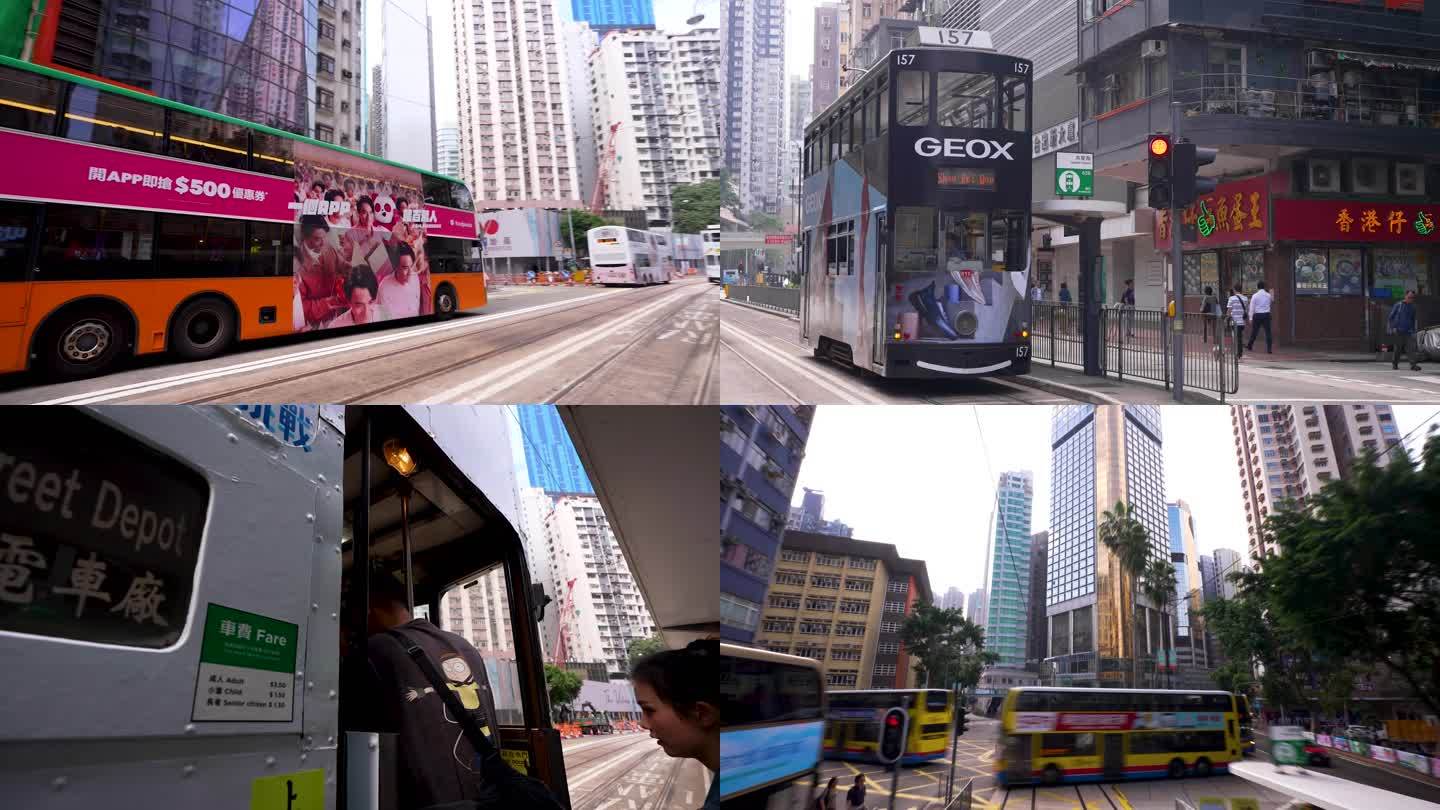 香港传统交通方式双层有轨电车叮叮车2