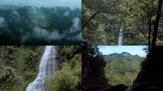 大自然山间的瀑布溪流山洞山体