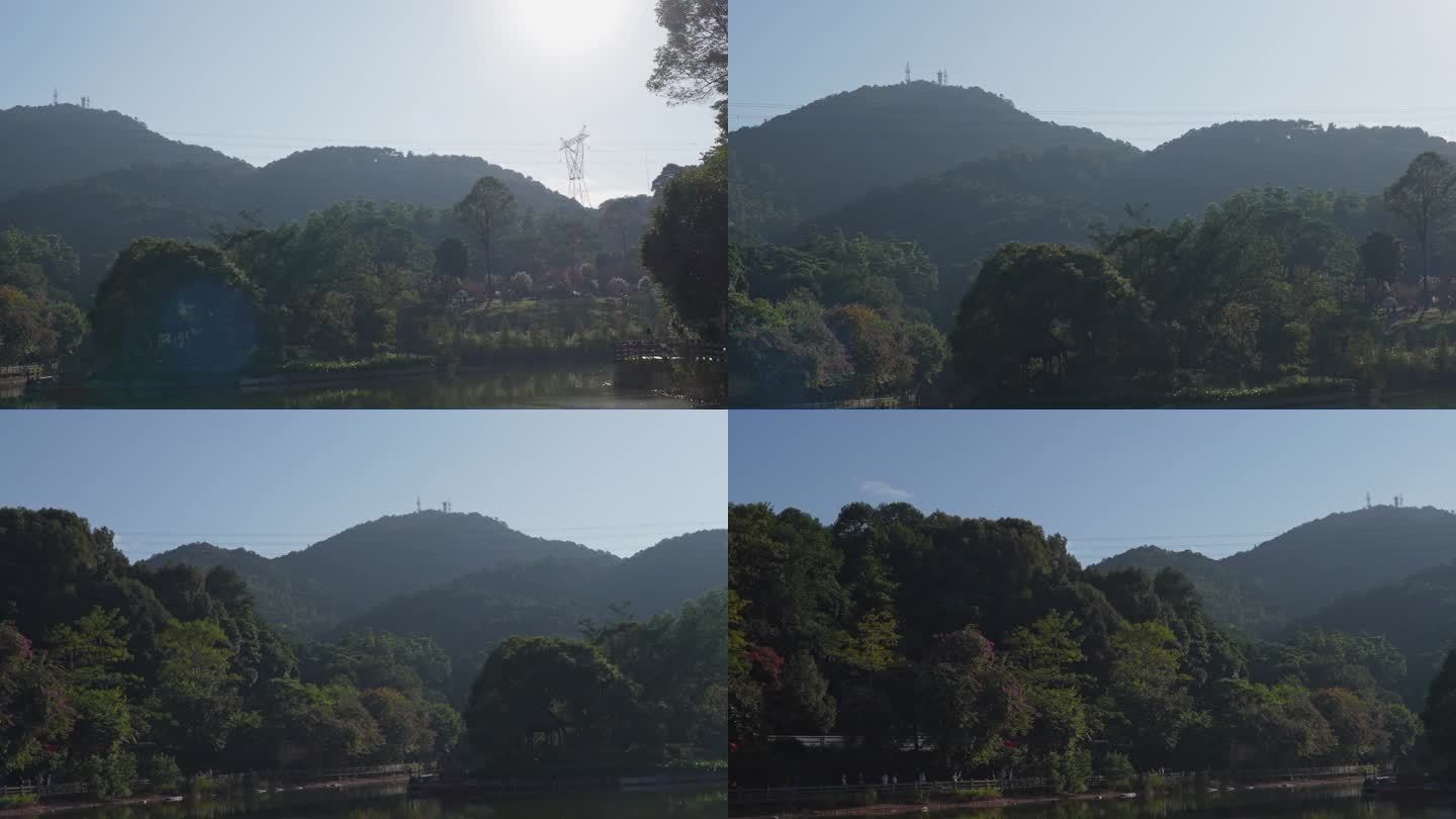 4K实拍，广州初冬帽峰山半山天湖远山倒影