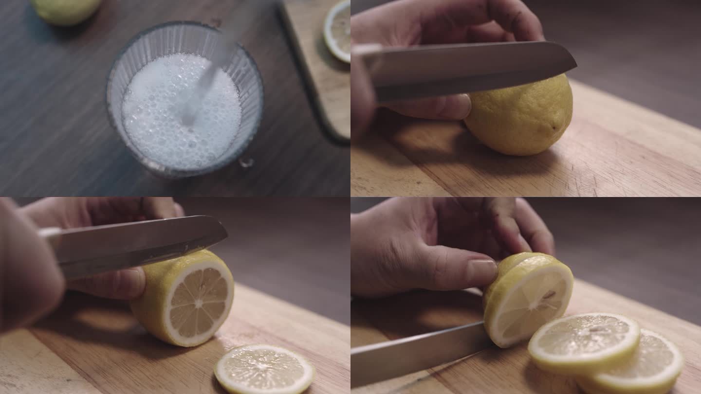 柠檬水柠檬切片冲泡饮料制作过程冰块