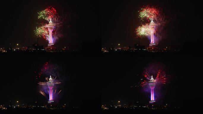泰国城市观景塔展示了壮观的烟花表演来庆祝圣诞节