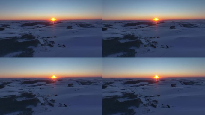 呼伦贝尔冬季自然风景山野夕阳落日余晖