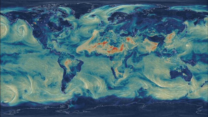 PM2.5对地球天气的影响:在地球上可视化PM2.5水平和大气环流模式