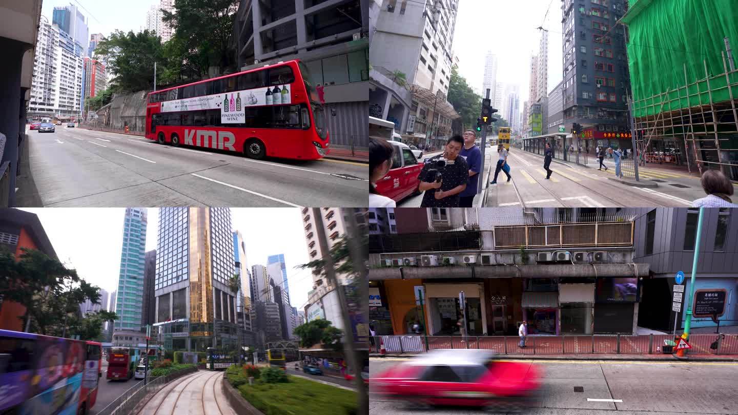 香港传统交通方式双层有轨电车叮叮车