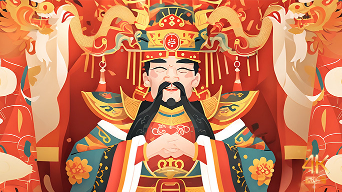 财神与门神土地 新年氛围 中国红招财进宝