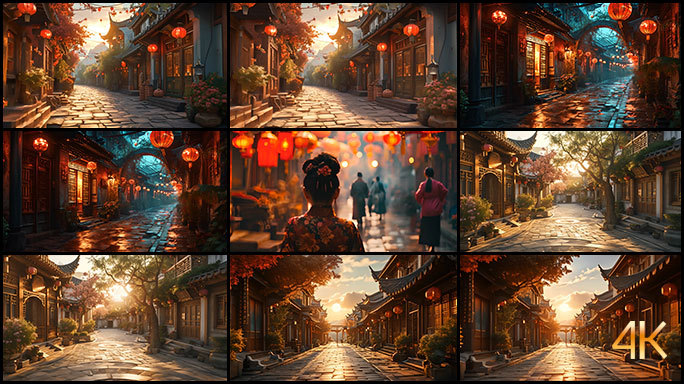 中国古代过年氛围 古镇古巷 老街春节活动