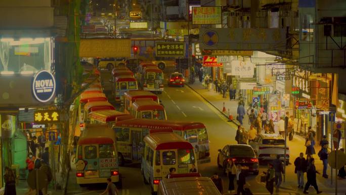 香港旺角街道人来人往夜晚城市黑夜