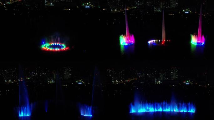 亳州市南湖公园喷泉夜景航拍