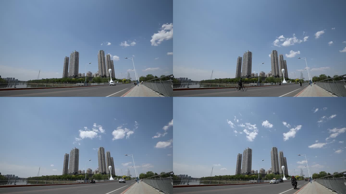 【4K延时】蓝天白云大楼马路 锦州滨河路