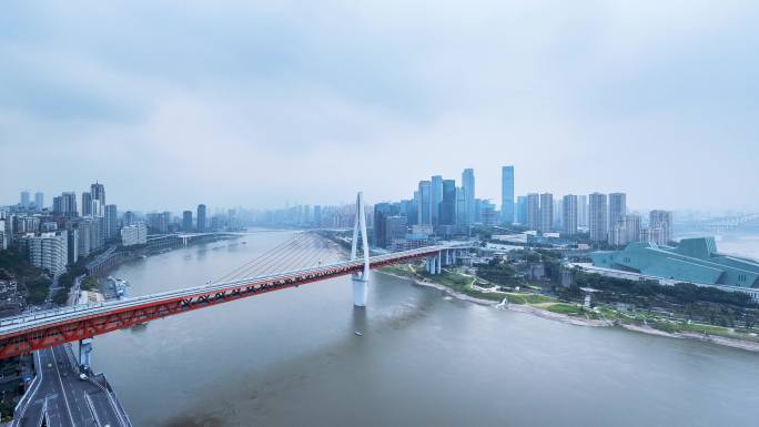 重庆嘉陵江及江北嘴阴雨天气广角延时