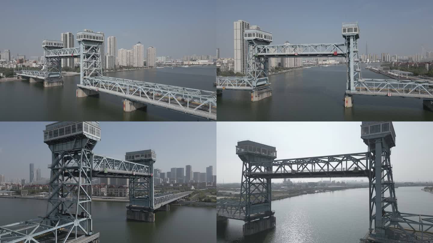 航拍滨海新区开启桥