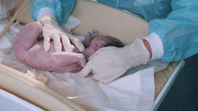 妇产医院里妈妈抱着宝宝的特写镜头。新生儿重症监护病房NICU的新生儿。新生儿的最初时刻。新生儿幼年2