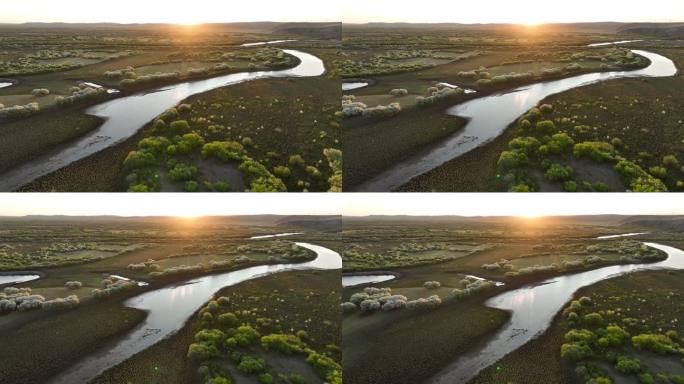 呼伦贝尔自然风光海拉尔河湿地夕阳美景