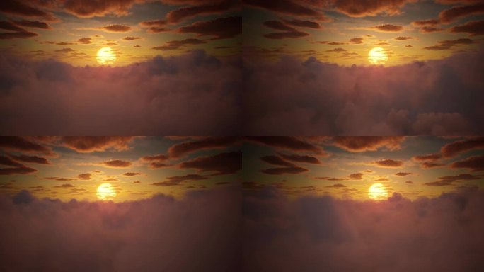 4K60帧唯美云端穿梭夕阳素材