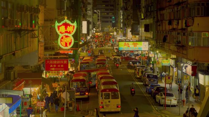 香港旺角街道人来人往夜晚城市黑夜