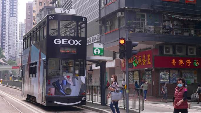 香港传统交通方式双层有轨电车叮叮车合集