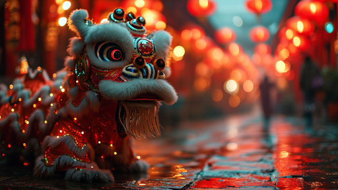 中国风灯笼喜庆新年春节拜年红色庆祝舞龙