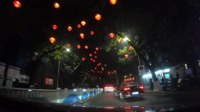 过年氛围街道树上挂满红灯笼