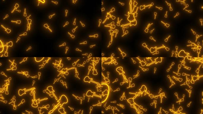在黑色背景上移动吉他图标的动画