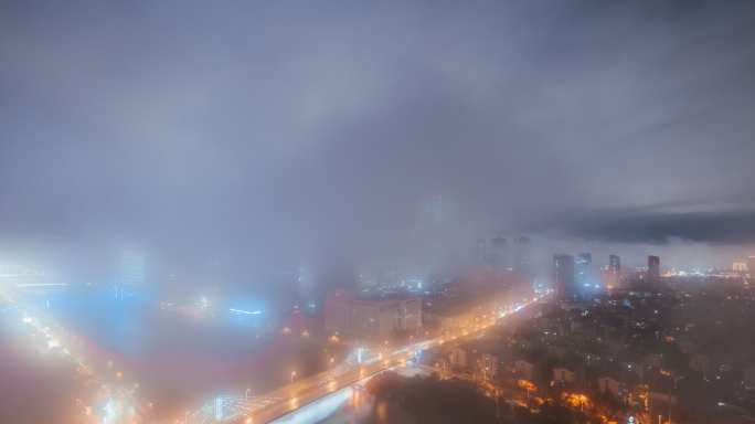 无锡梁溪区地标九龙仓夜景云海