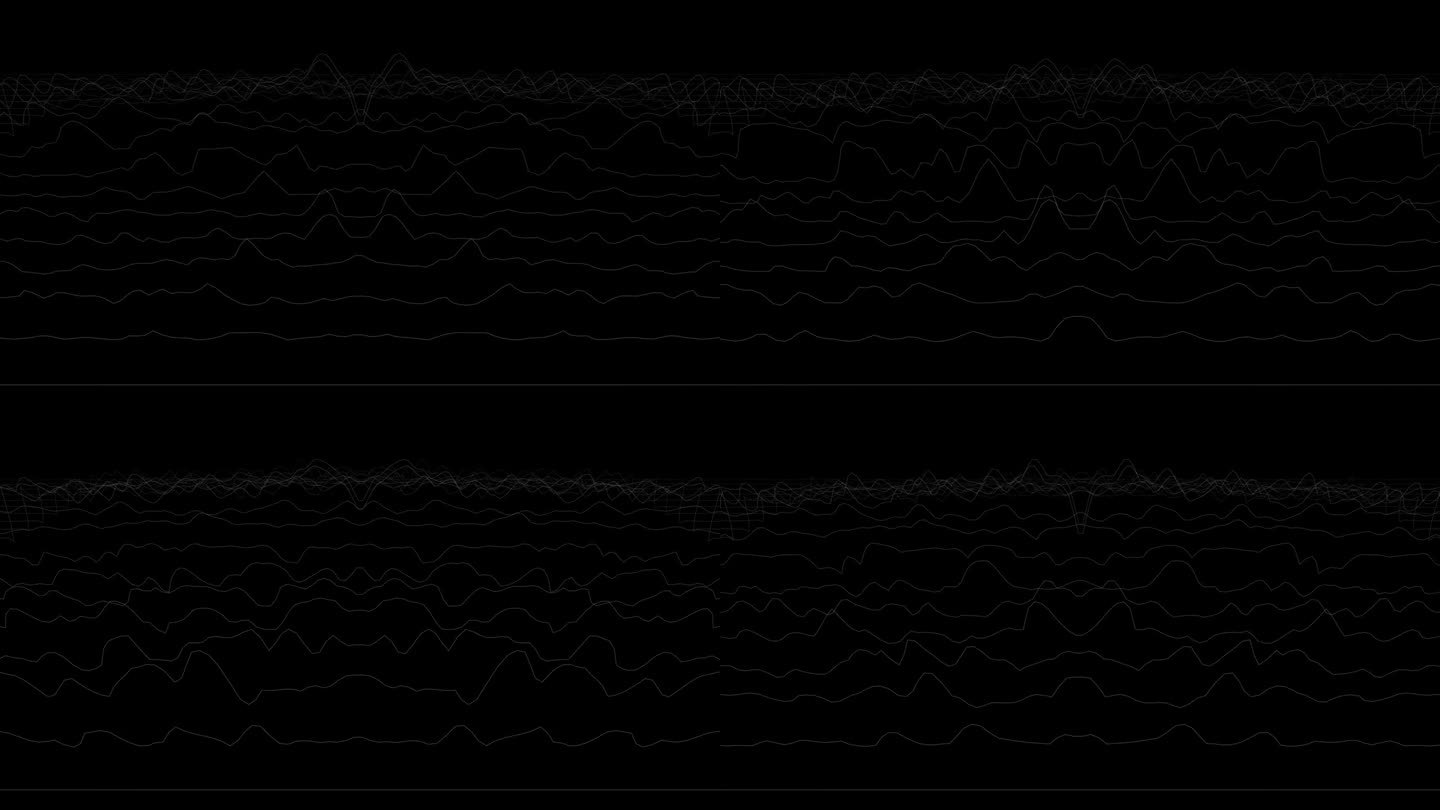 音乐波形背景。山脉的线框图概念。合成音乐技术样本。扭曲的频率。4 k UHD。使用在俱乐部，电台，酒