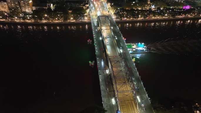 广州海珠桥周边夜景航拍素材（5K)
