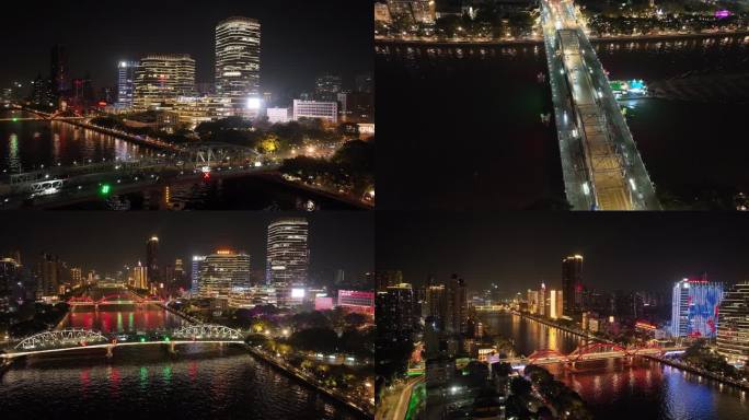 广州海珠桥周边夜景航拍素材（5K)