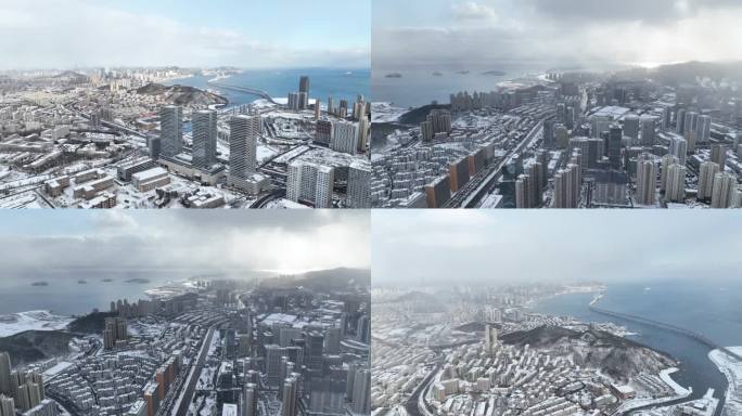 城市雪景 冬天 城市雪景航拍