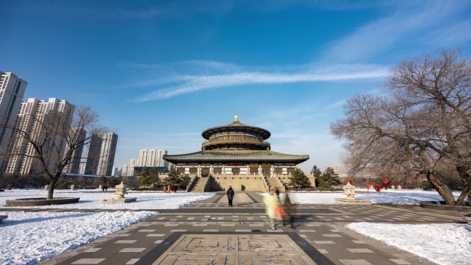 大同市平城区明堂中轴雪景延时