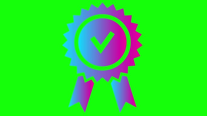 动画粉蓝色质量标志。平面设计中被认可或认证的图标。矢量插图隔离在绿色背景上。