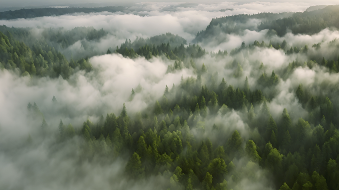 森林航拍 森林云雾 绿色森林  绿色自然