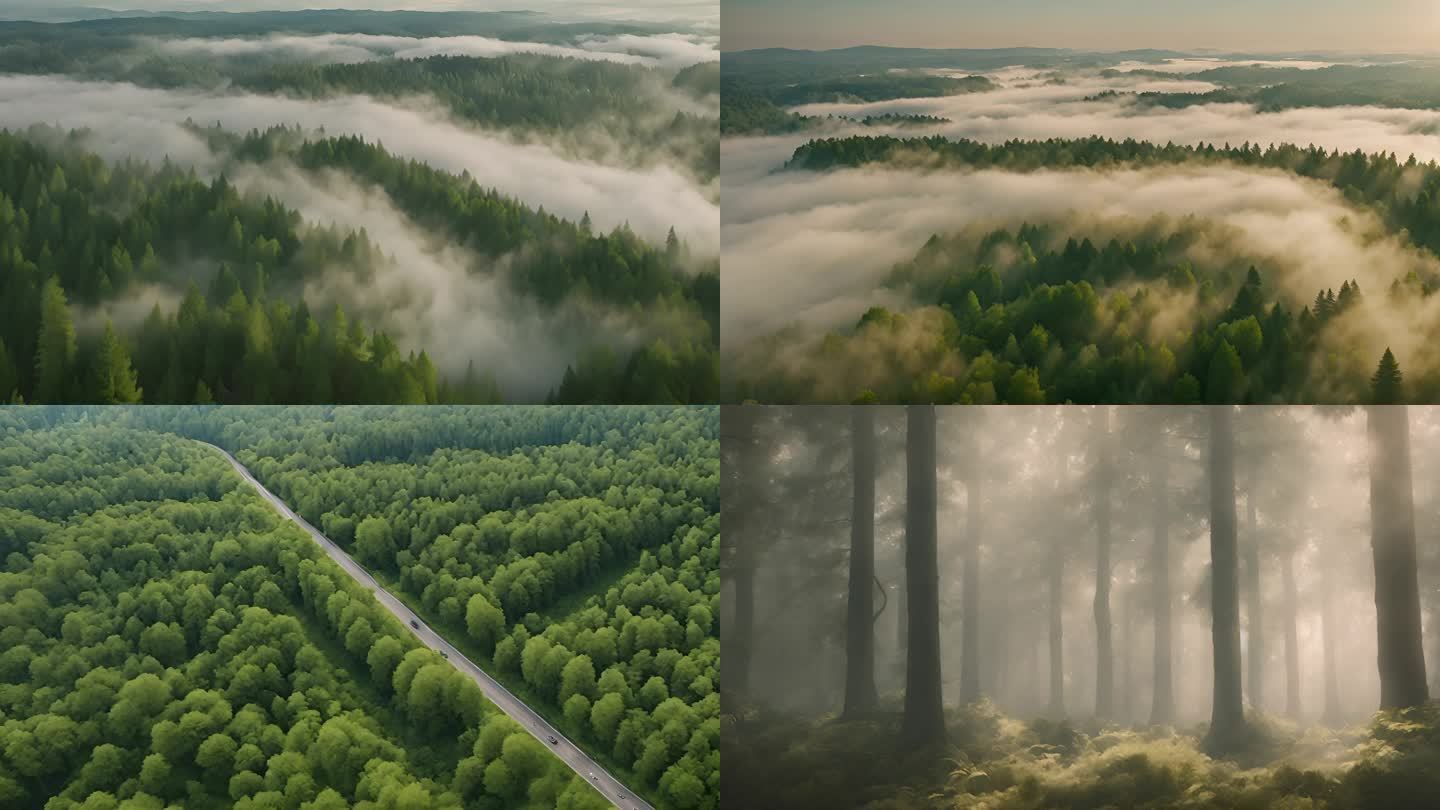 森林航拍 森林云雾 绿色森林  绿色自然