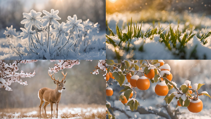 2024唯美雪景冰晶雪花特写大寒腊八立春