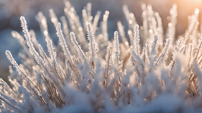 2024唯美雪景冰晶雪花特写大寒腊八立春