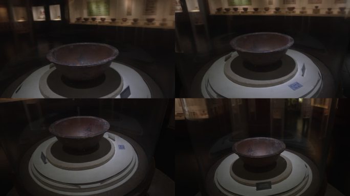 西安半坡博物馆文物石器陶器10人面网纹盆