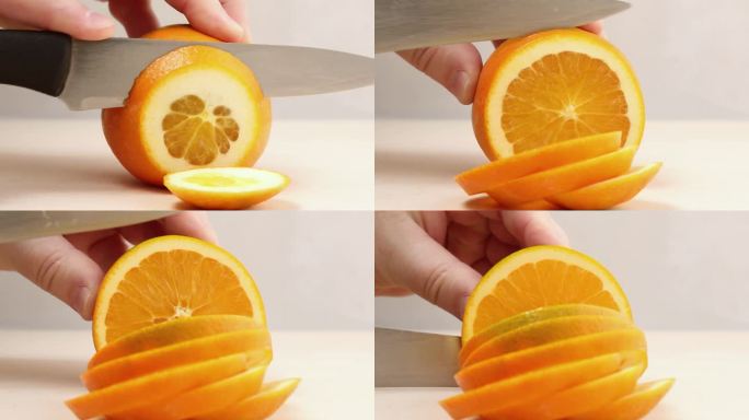 一种成熟的、多汁的、开胃的橙色水果可以用刀割伤人的手。