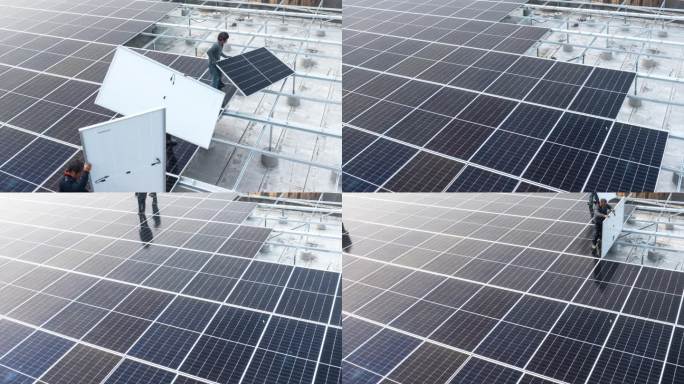 新能源太阳能光伏发电站面板安装延时摄影